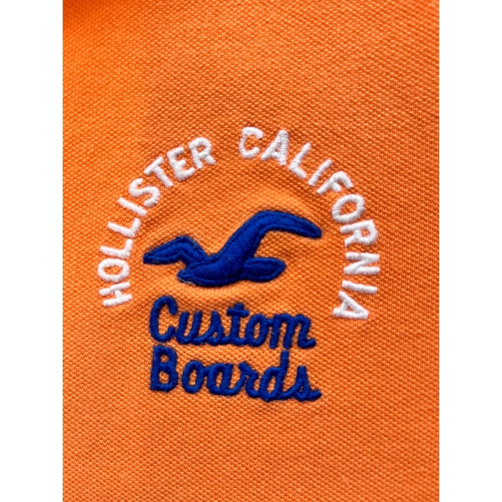 Y2K Hollister Polo Shirt Custom Boards Logo Orange Mens sz L Embroidered 2000's - Picture 5 of 16